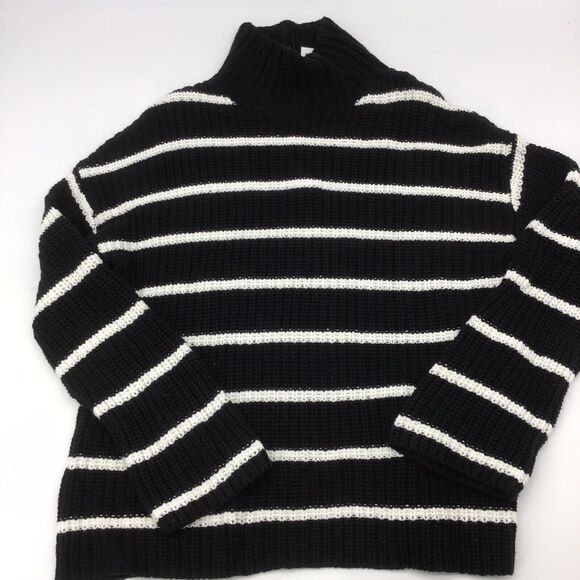 Caslon Women’s Small Black White Chunky Turtleneck Pullover Striped Sweater - Picture 12 of 13